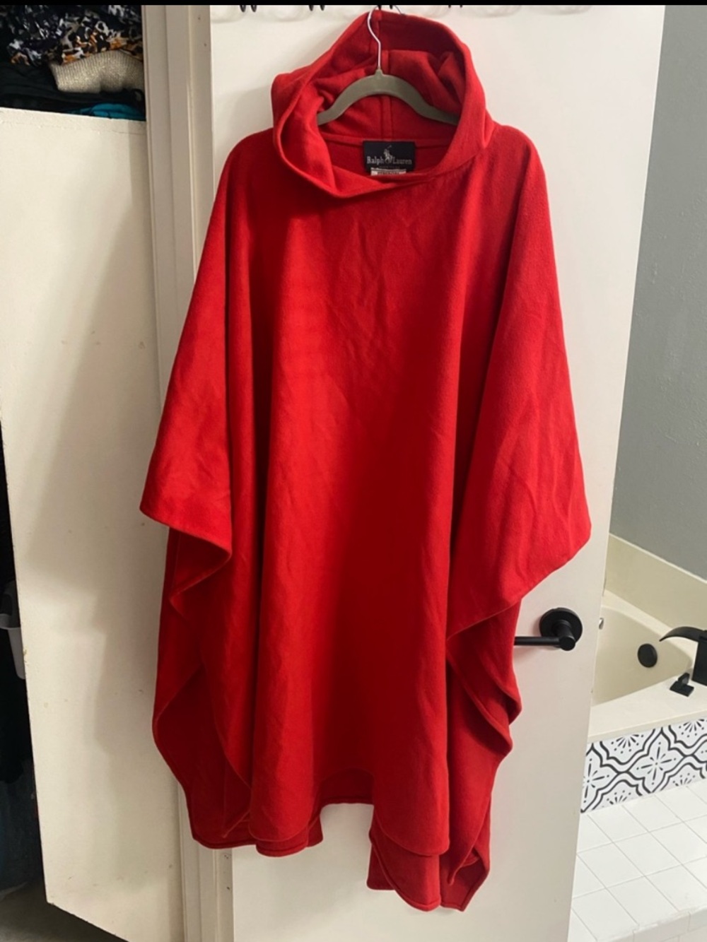 VINTAGE Ralph Lauren x Bergdorf Goodman NY Red Hooded Poncho Made in USA RARE OS